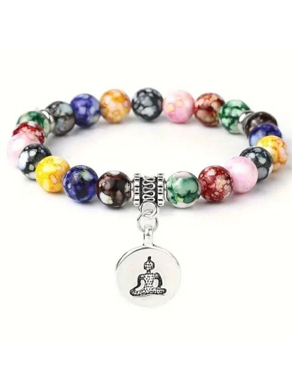 NWT Chakras Buda red purple green yellow orange blue lilac Elastic Bracelet